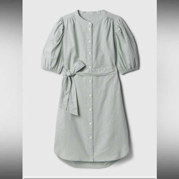 GAP Linen-Cotton Puff Sleeve Mini Shirtdress XXS NWT - Picture 3 of 8